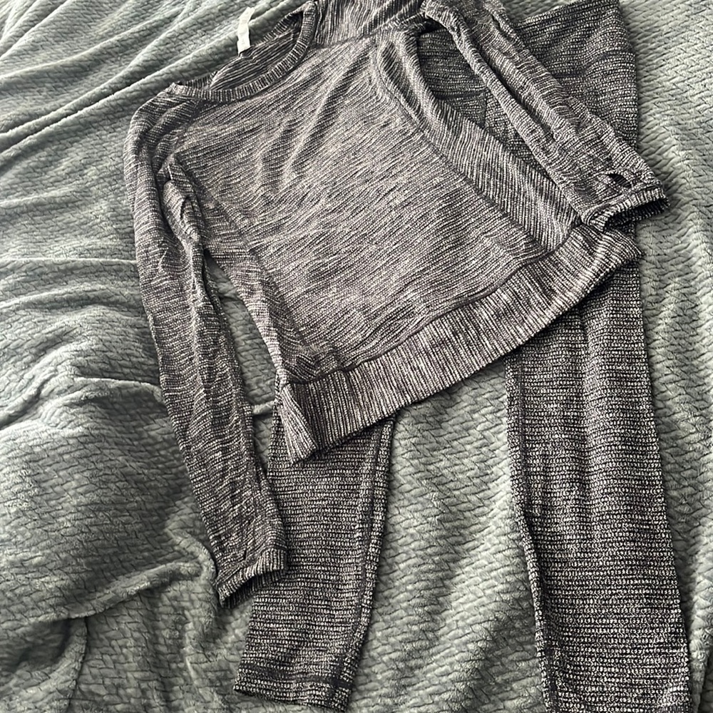 Lilulemon Rare black, white coco pique tweed leggings and long sleeve top
